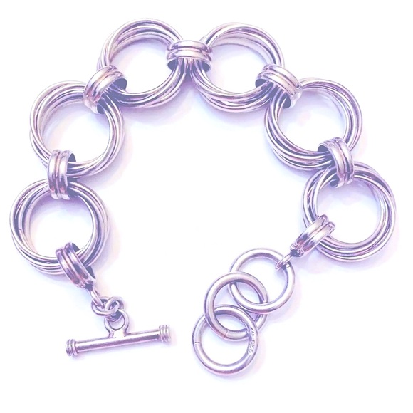 Silpada Vintage Rare Solid Sterling Silver Heavy Multi-Circles Chain Bracelet - Picture 8 of 10